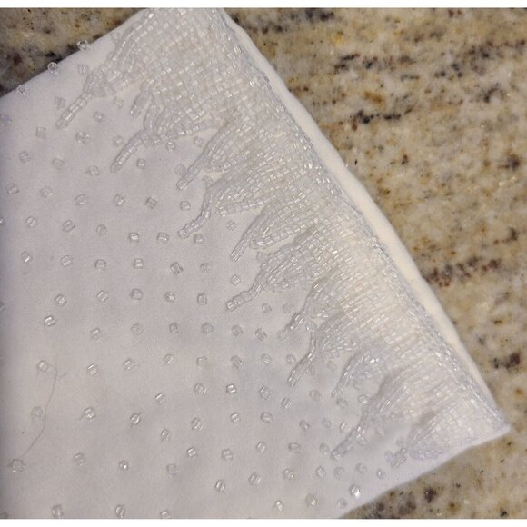 Vintage Size S 6.5 Ivory Cotton Beaded Waterfall Formal 12.5" Long Gloves - Picture 8 of 16
